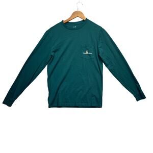 Vineyard Vines Christmas Santa Sleigh Dogs Pet Husky L/ST Shirt Pocket Tee S